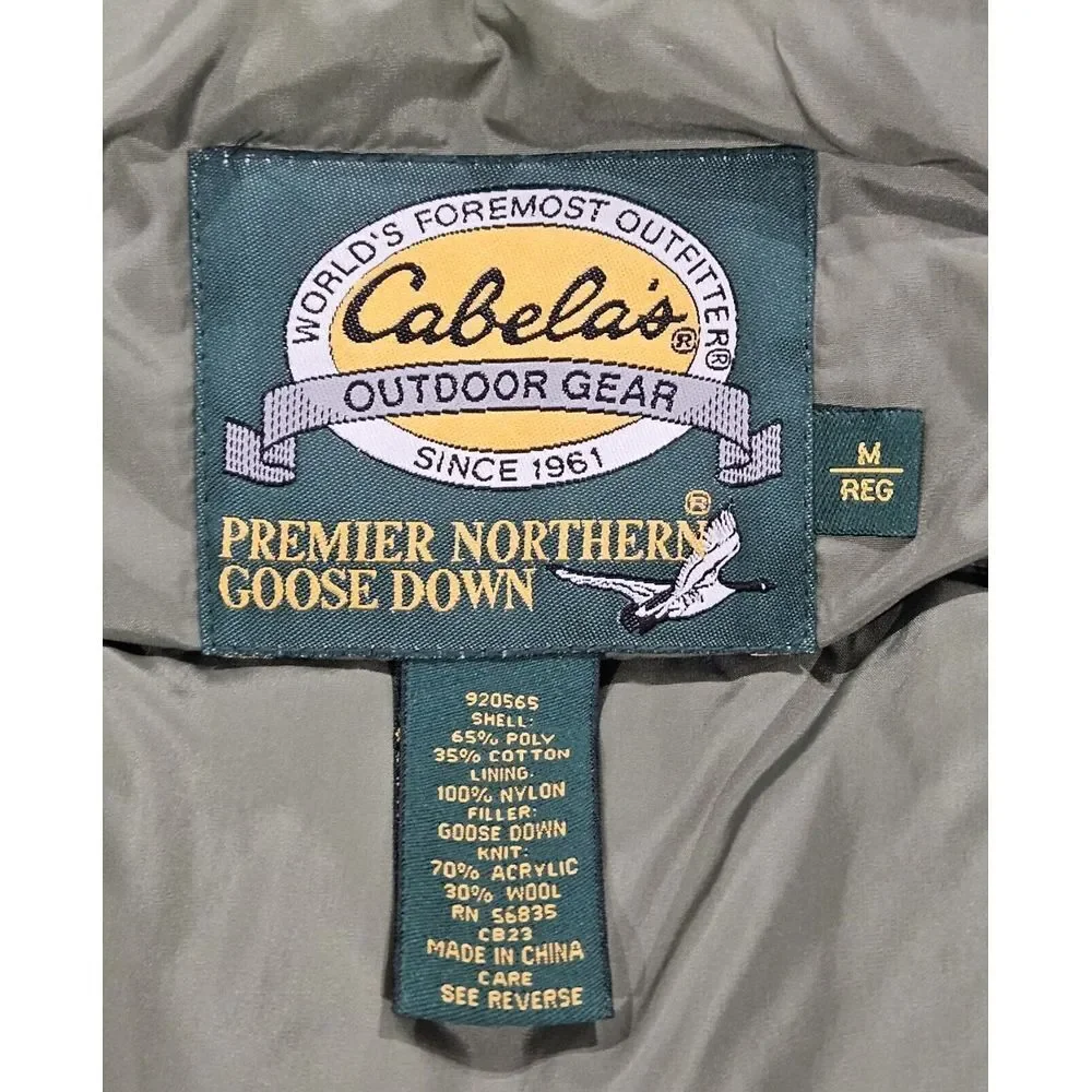 Cabela's Vest Hunting Puffer Vest Northern‎ Goose Down Fill Dark Green Men's M
